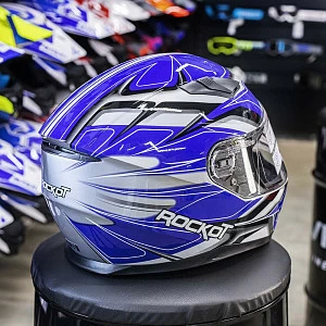 Шлем интеграл с очками ROCKOT RM-133 Impulse (син/сер глянц, XS)