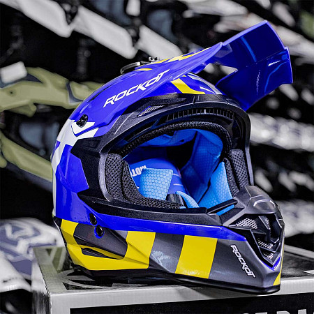 Шлем кроссовый ROCKOT RM-217 Stunt (бел/син/желт глянц, XL)